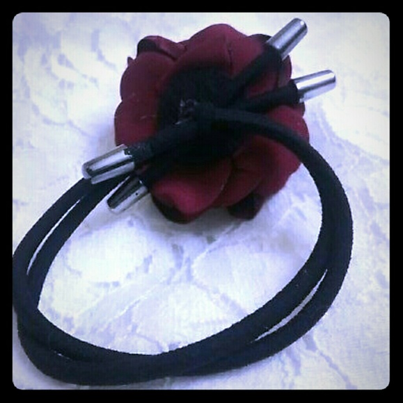 3/$20 Deep Red Rose Hair Tie - Picture 4 of 4